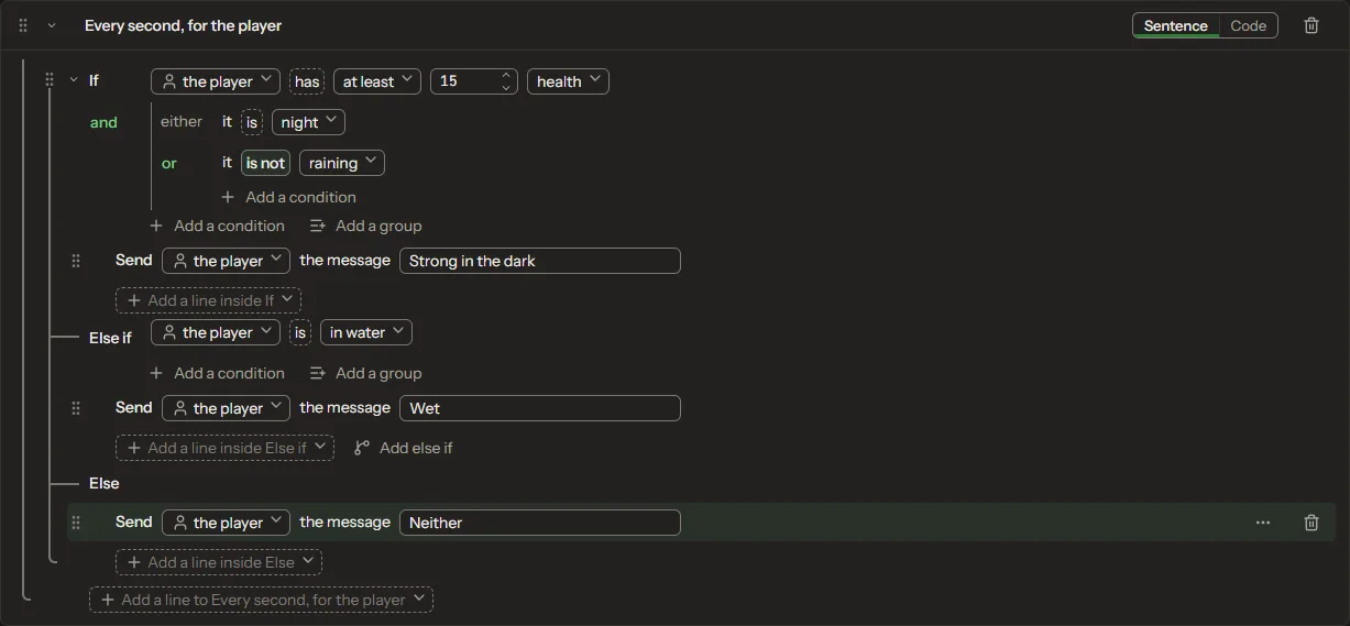 Conditions grouped with If, Else if and Else