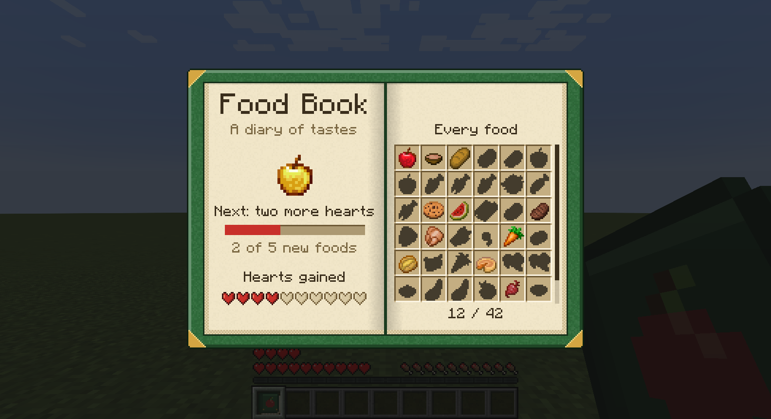 The same food book open in the game