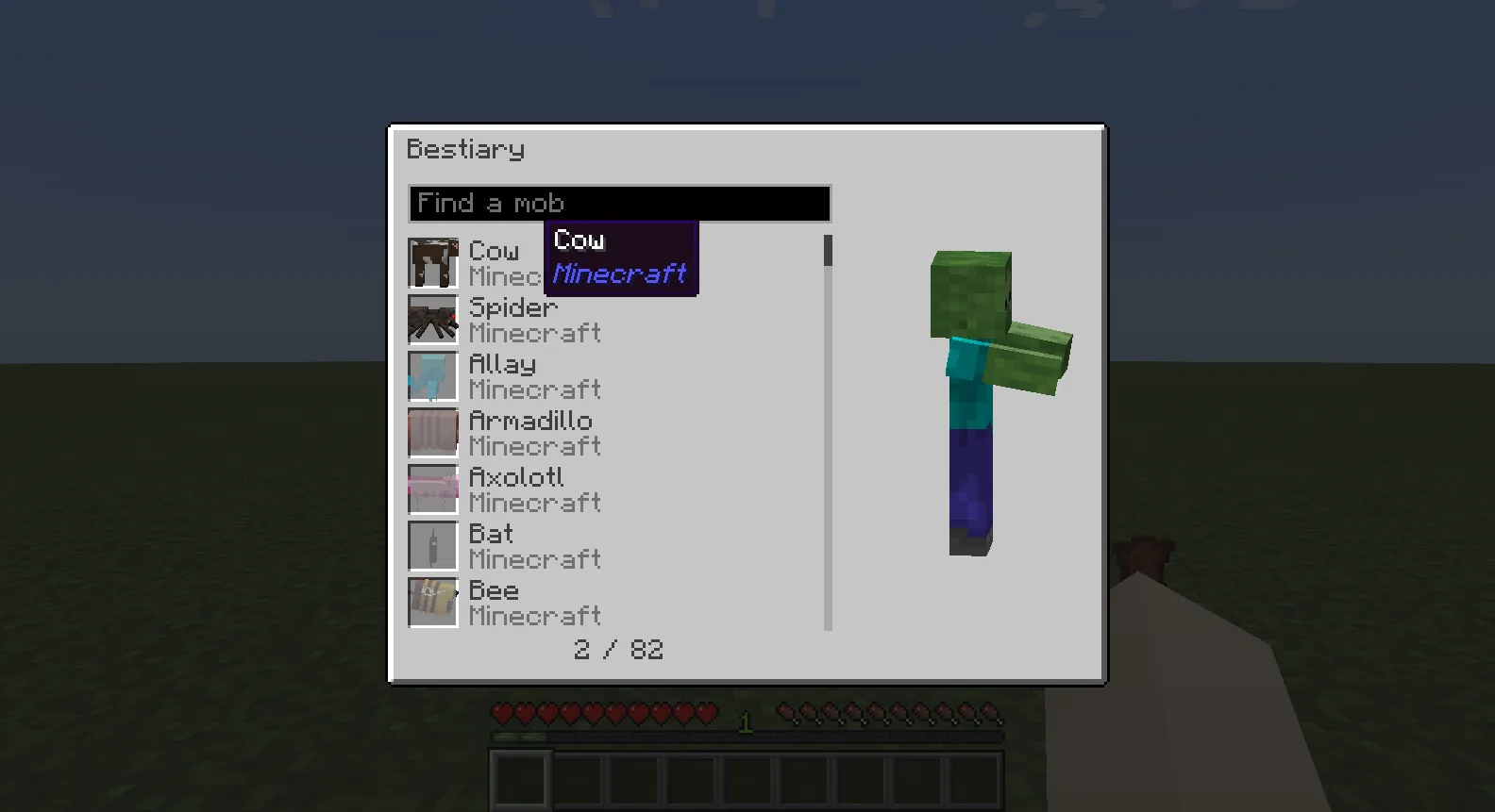 A bestiary listing mobs
