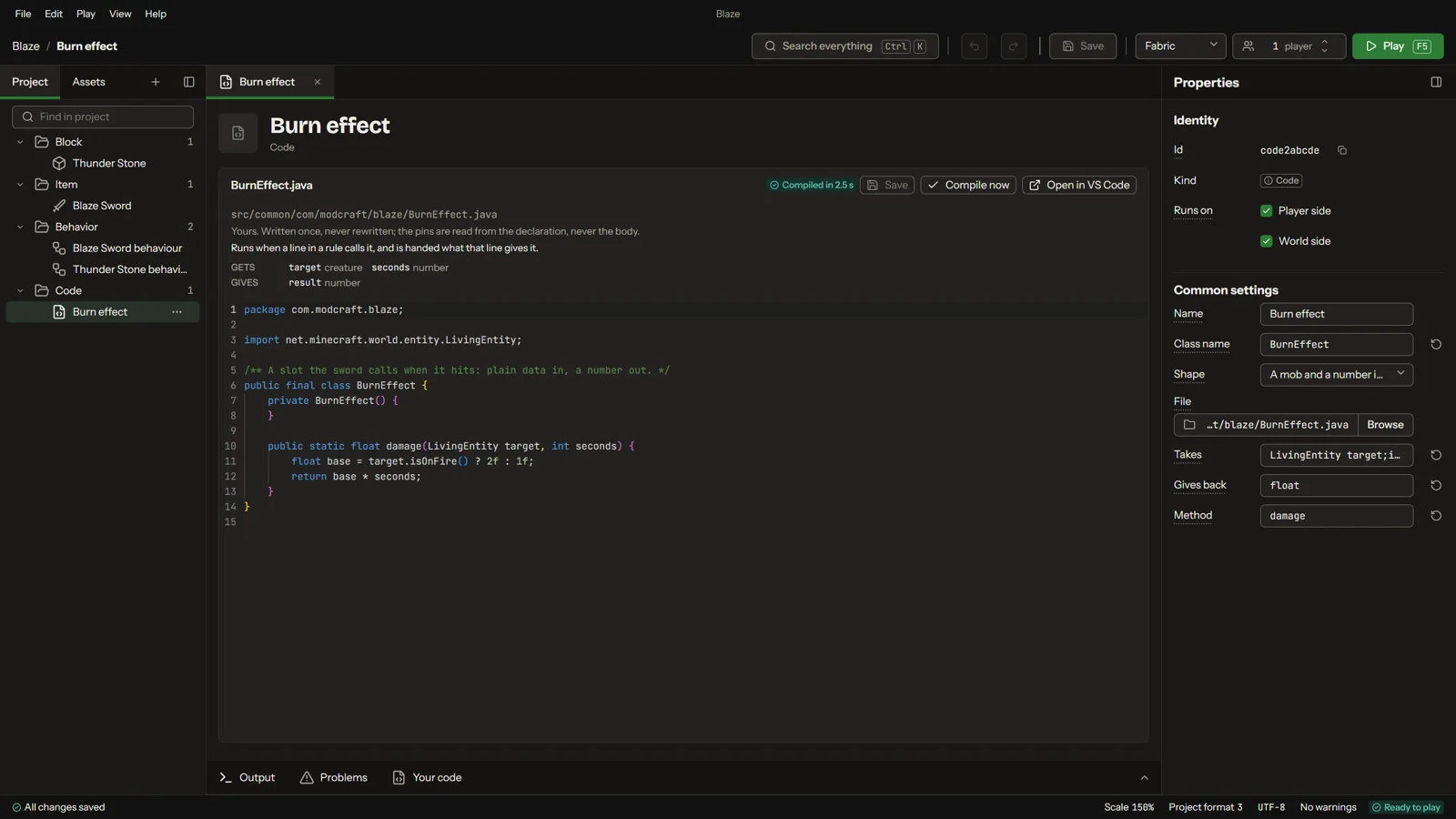 A Java class of the project's own, open in the code editor