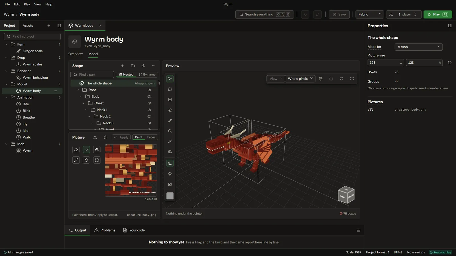 The wyrm's body in the model editor