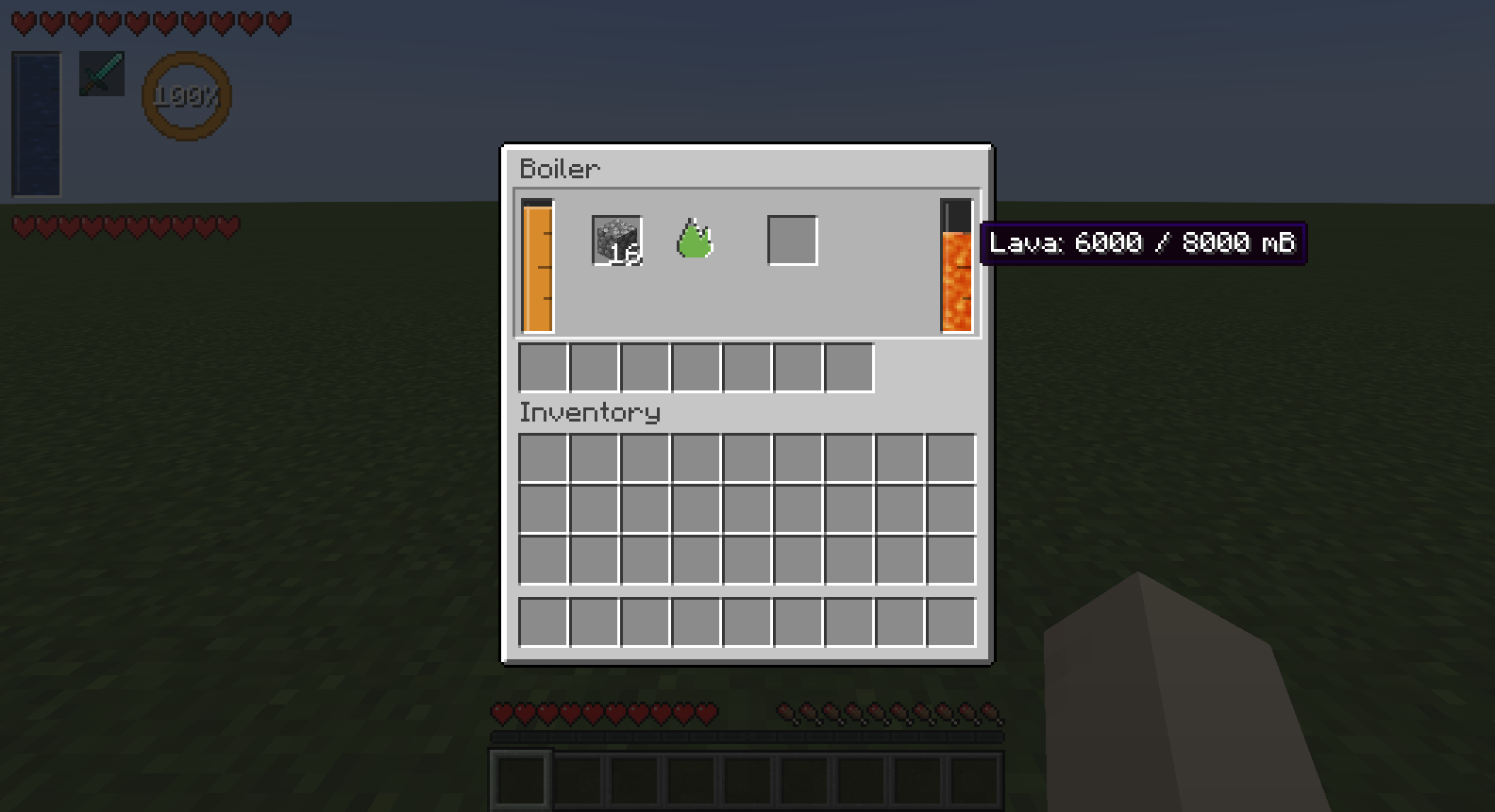 A tank of lava in a machine screen in the game